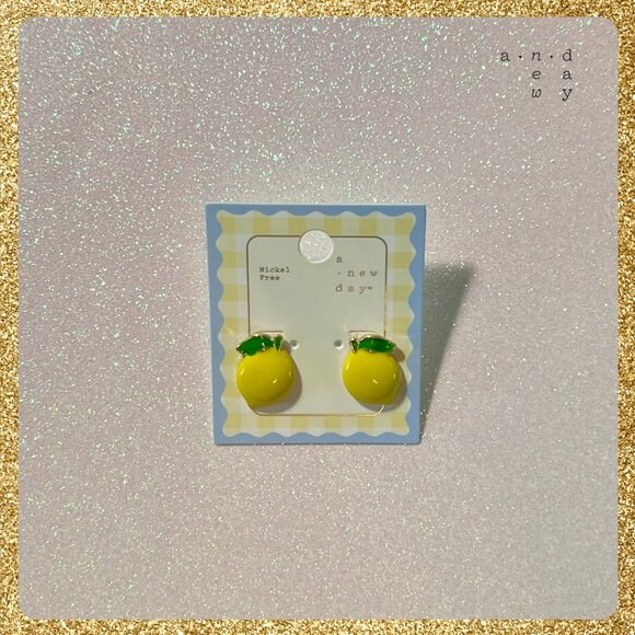 🍋 Cute Lemon Enameled Stud Earrings by "a new day" NWT - Picture 2 of 4